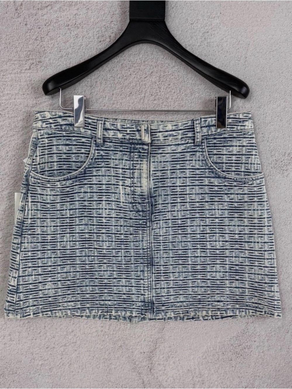 ๐ฉsteal Givenchy Light Blue Grid-Pattern Denim Mini Skirt
